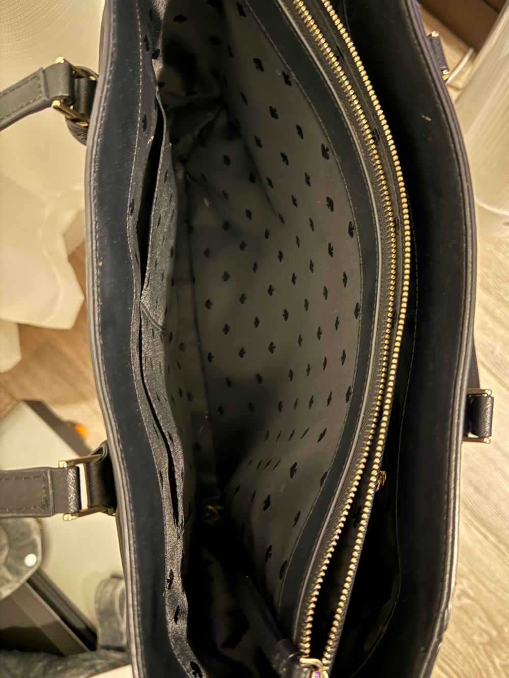 kate spade Black Leather Structured Tote with Gold Logo - Picture 5 of 5
